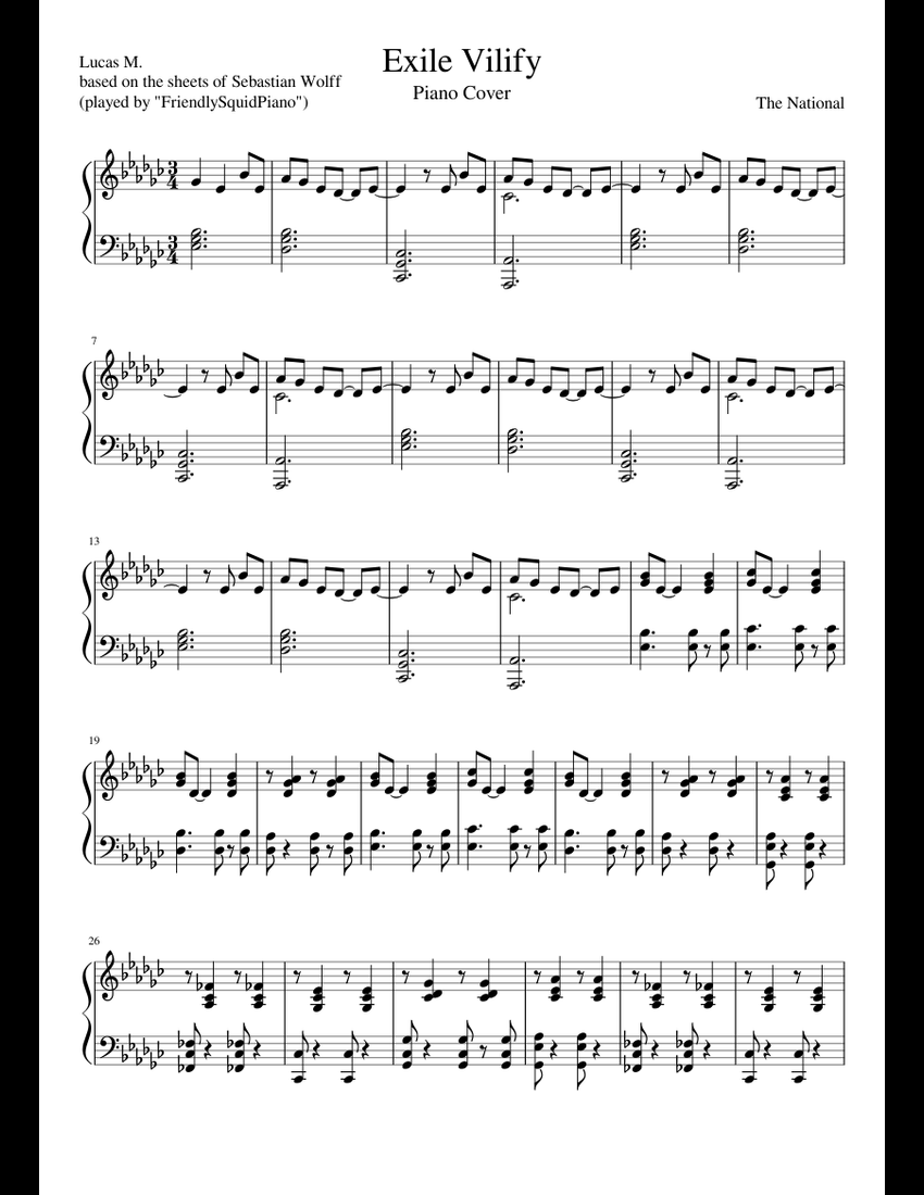 Exile Vilify - Piano Cover sheet music for Piano download free in PDF ...