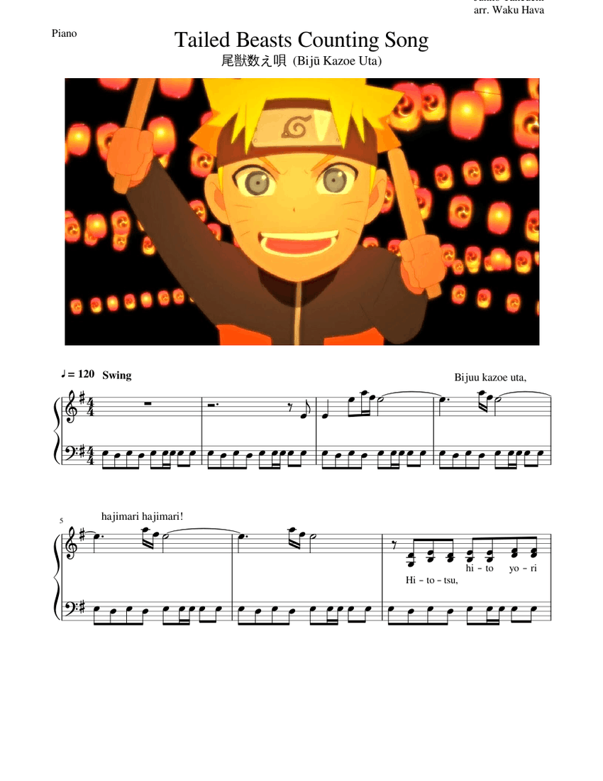 Tailed Beasts Counting Song Naruto Sheet music for Piano Download free in PDF or MIDI