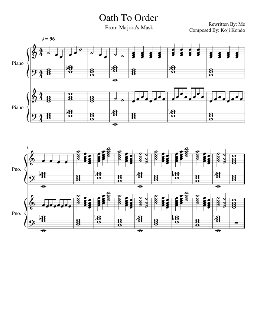 Oath To Order From Majora's Mask sheet music for Piano download free in