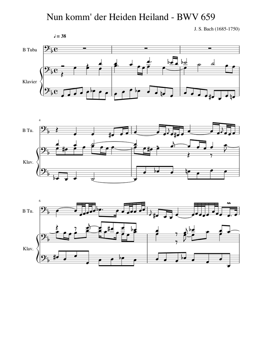 Bach: Nun komm der Heiden Heiland (BWV 659) for tuba and piano Sheet ...
