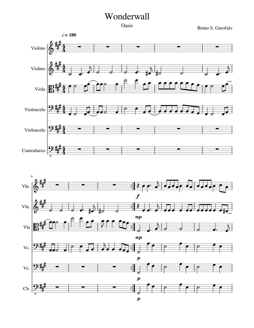 Wonderwall Sheet music for Violin, Viola, Cello, Contrabass | Download ...