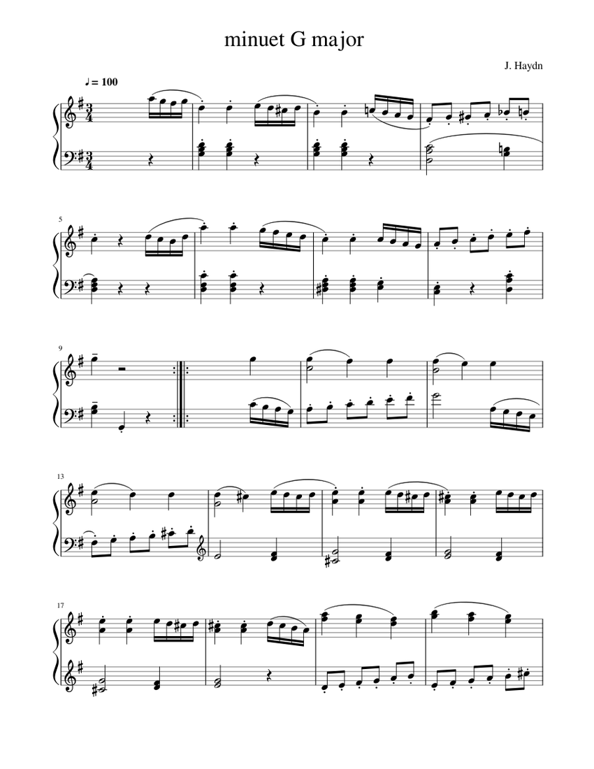 minuet G major Sheet music for Piano | Download free in PDF or MIDI