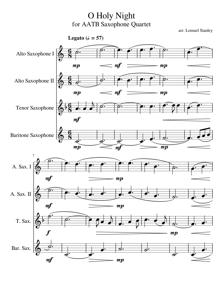 O Holy Night for AATB Saxophone Quartet Sheet music for Alto Saxophone