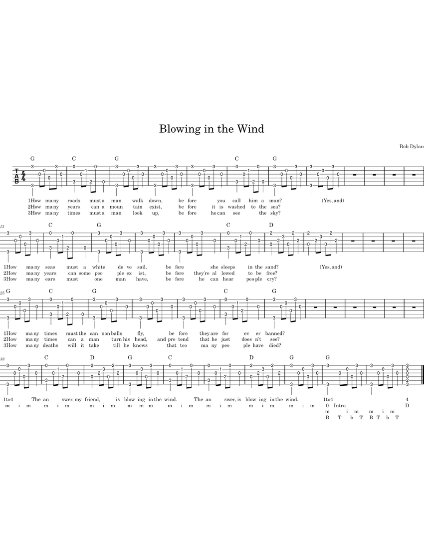 Blowing in the Wind Sheet music for Guitar (Solo) | Musescore.com