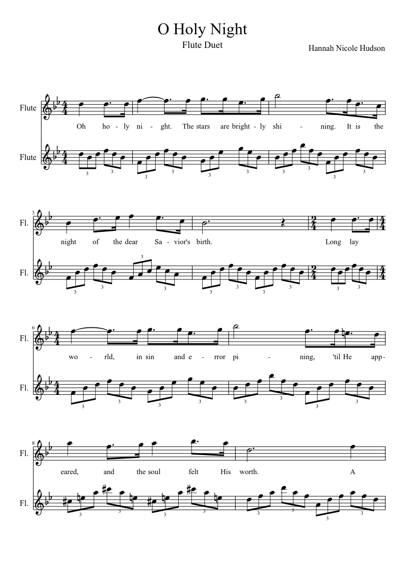 O Holy Night sheet music for Flute download free in PDF or MIDI