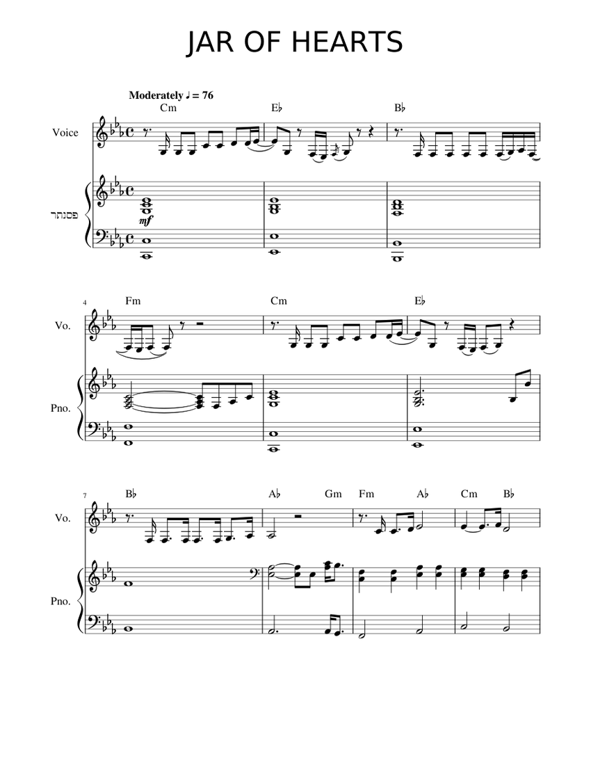 JAR OF HEARTS Sheet music for Piano, Voice | Download free in PDF or