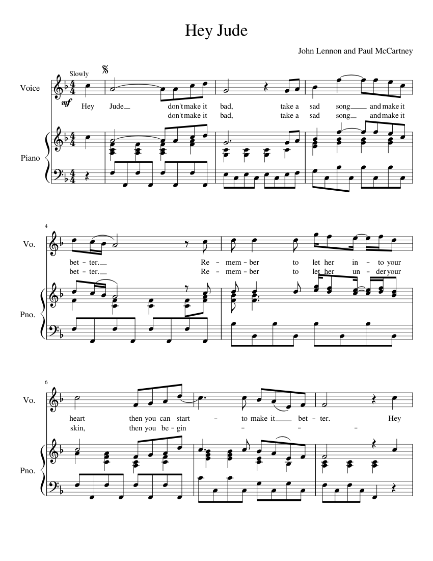 Hey Jude sheet music for Piano, Voice download free in PDF or MIDI