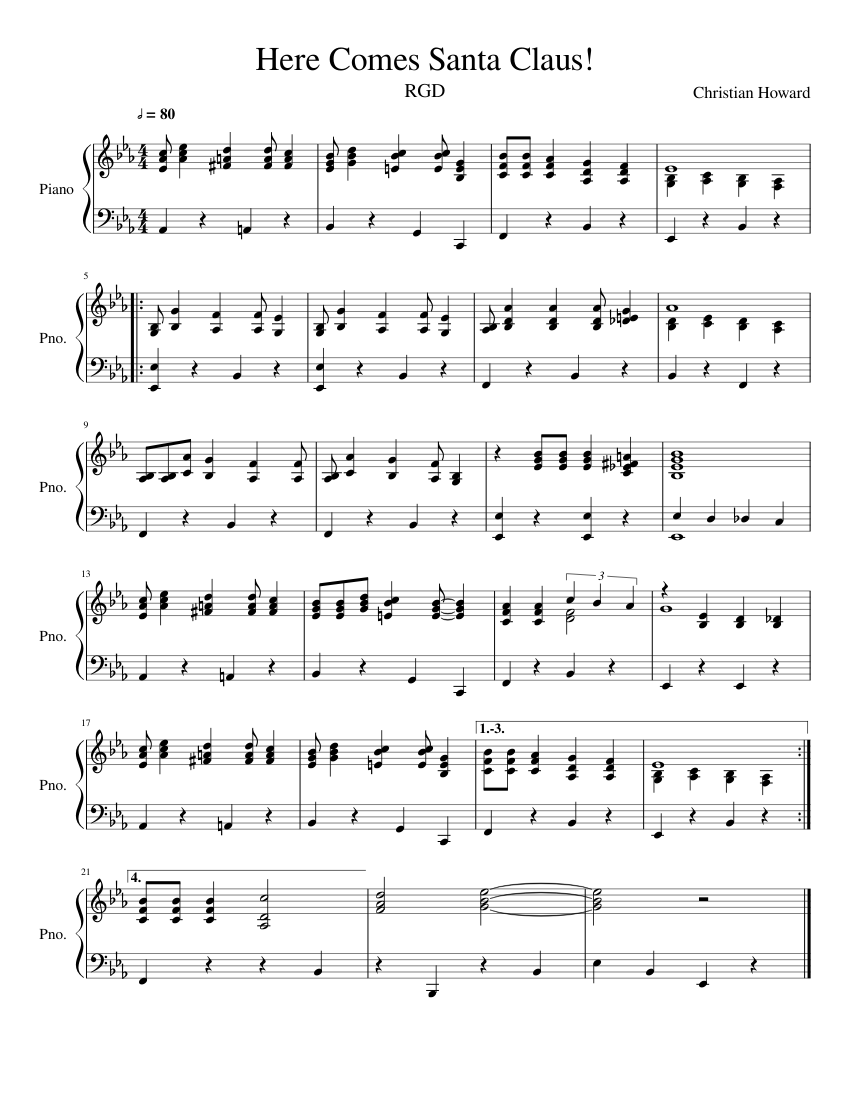 Here Comes Santa Claus! Sheet music for Piano (Solo) | Musescore.com