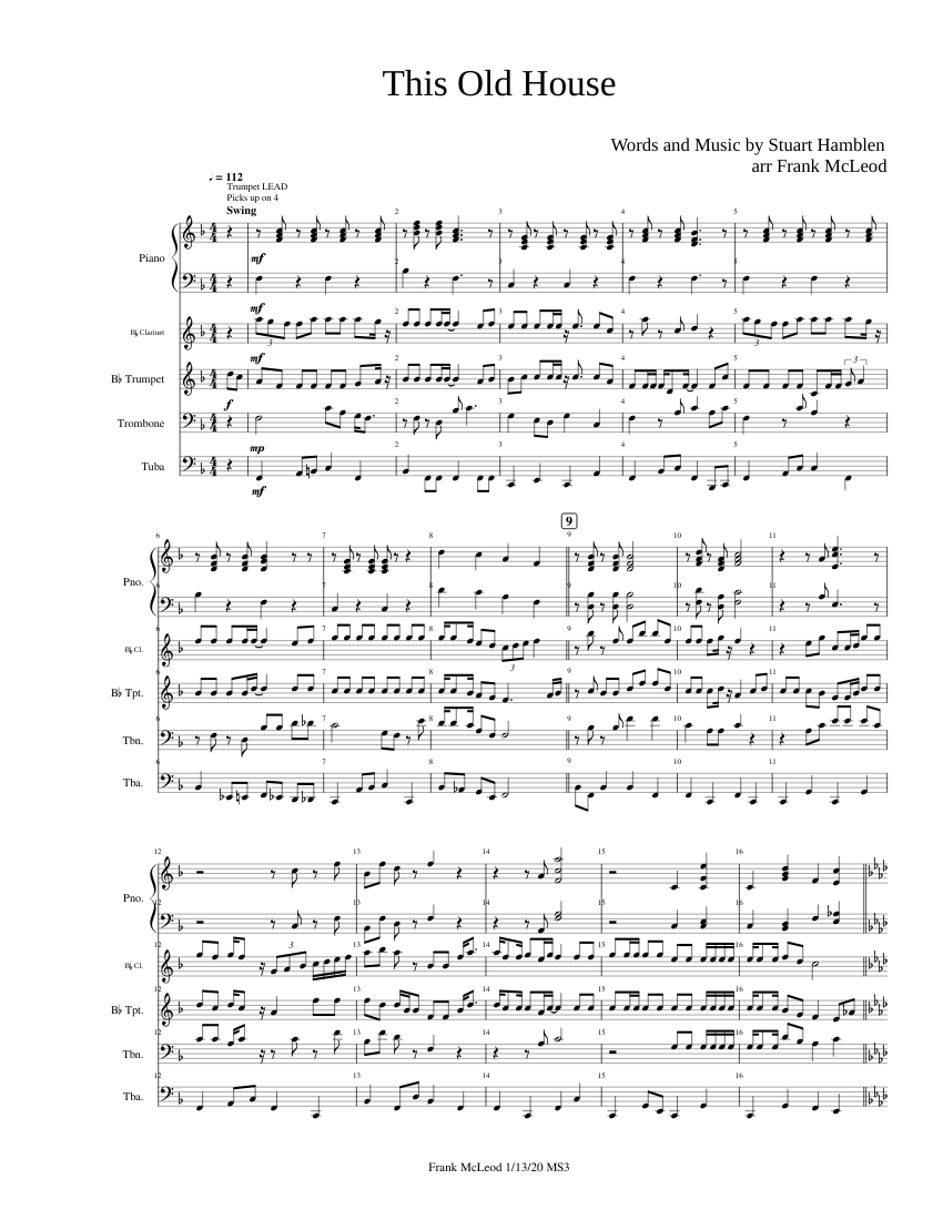 This Old House Sheet music for Piano, Trumpet, Trombone Download free in PDF or MIDI