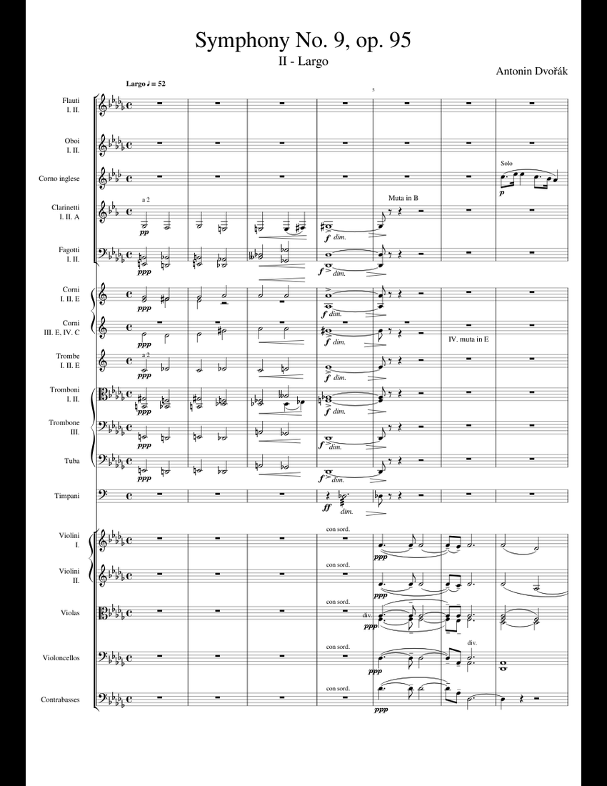 Dvořák Symphony No. 9 ("New World"), II Largo sheet music for Flute