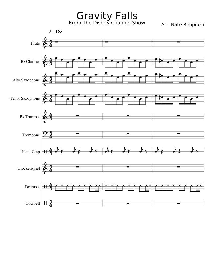 Gravity Falls Band Arrangement Sheet Music For Flute Clarinet Alto Saxophone Tenor Saxophone Download Free In Pdf Or Midi Musescore Com