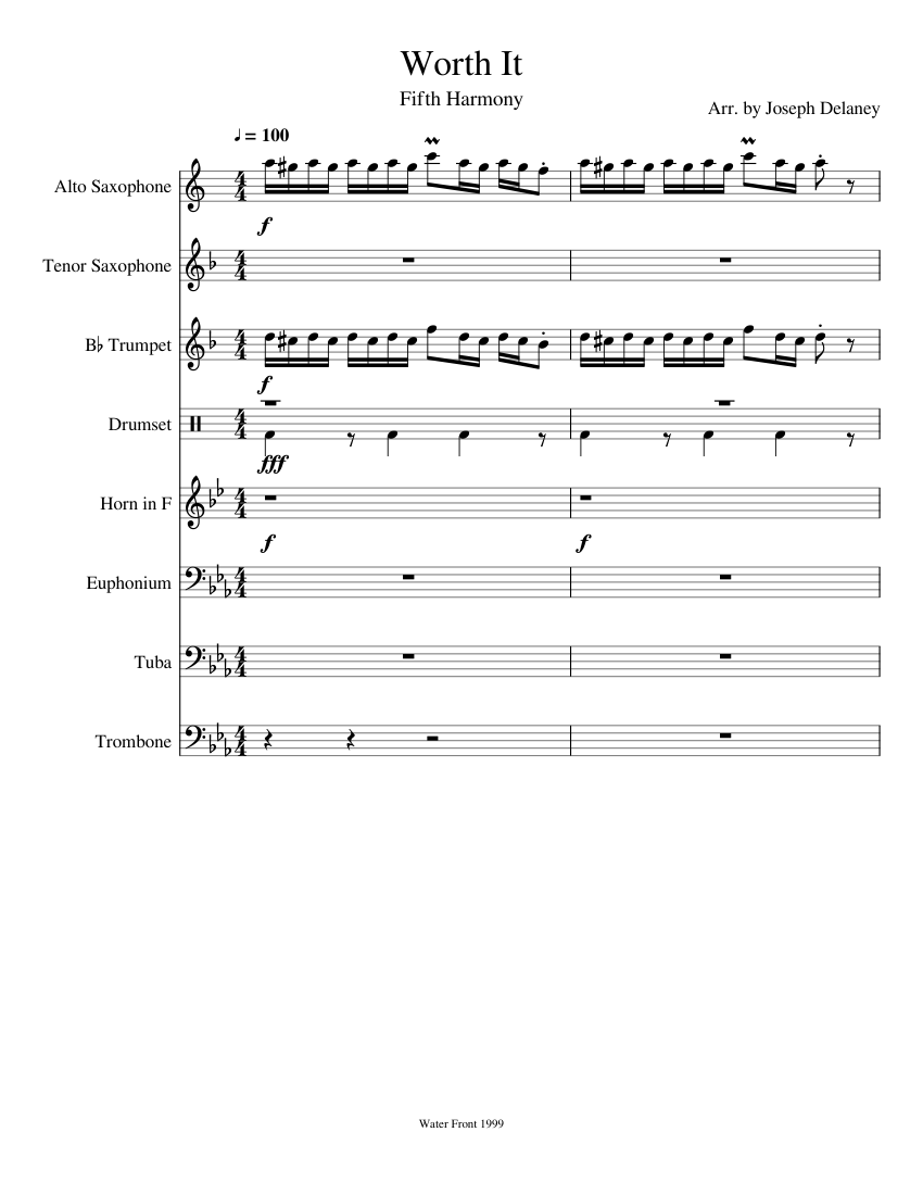 Worth It sheet music for Alto Saxophone, Tenor Saxophone, Trumpet, Percussion download free in