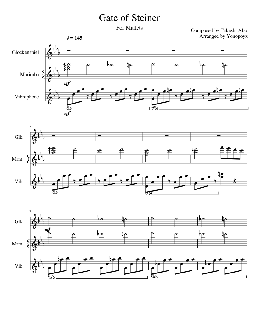 Steins Gate Gate Of Steiner Sheet Music For Marimba Glockenspiel Vibraphone Percussion Trio Musescore Com