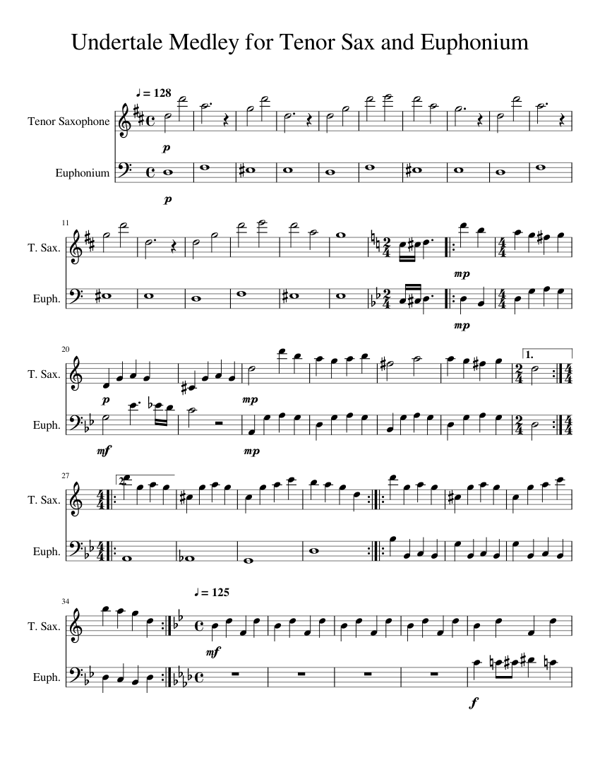 Undertale Medley for Tenor Sax and Baritone/Euphonium sheet music for