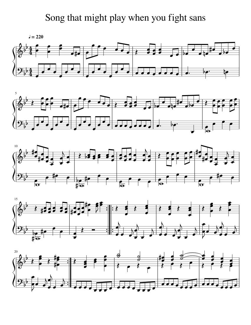Song That Might Play When You Fight Sans sheet music for Piano download