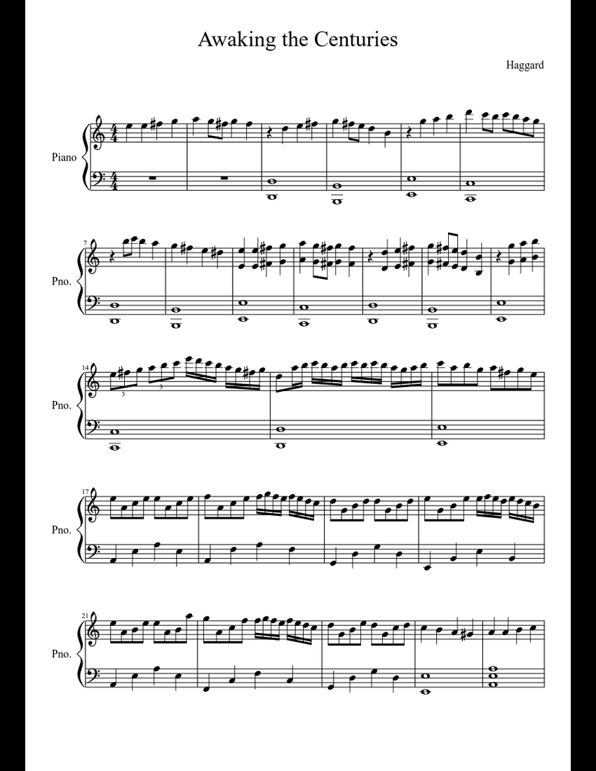 Awaking the Centuries sheet music for Piano download free in PDF or MIDI