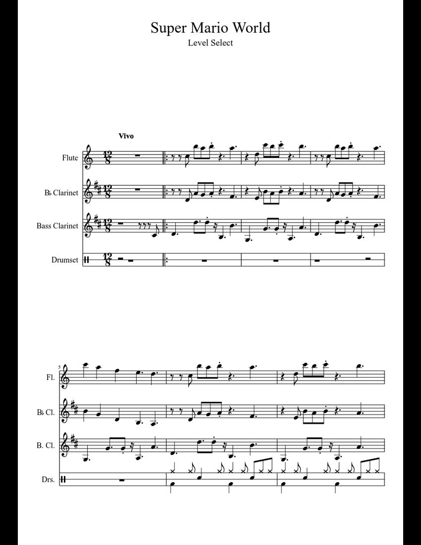 Super Mario World sheet music for Flute, Clarinet, Percussion download ...