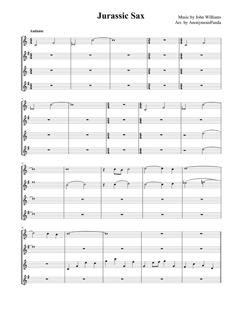 Jurassic Sax // Jurassic Park Medley Sheet music for Soprano Saxophone, Alto Saxophone, Tenor