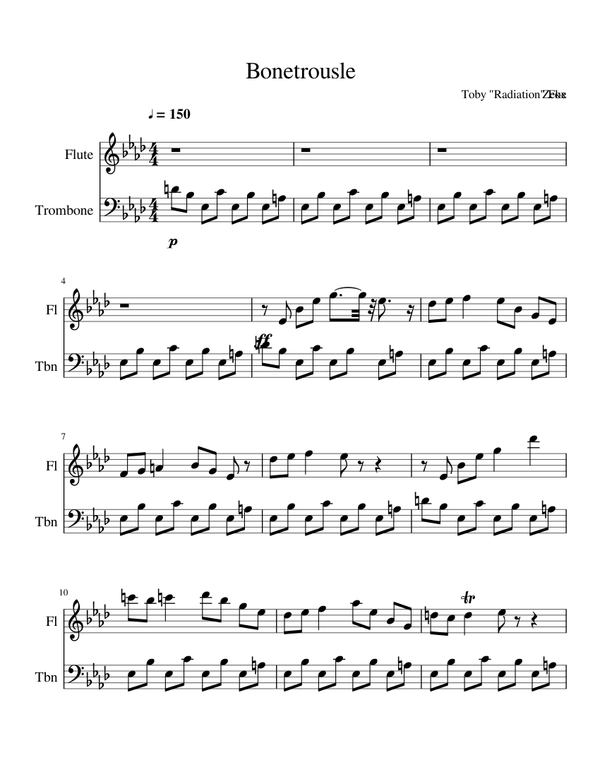 Bonetrousle Trombone And Flute Duet Sheet Music For Flute Trombone Download Free In Pdf Or 1143