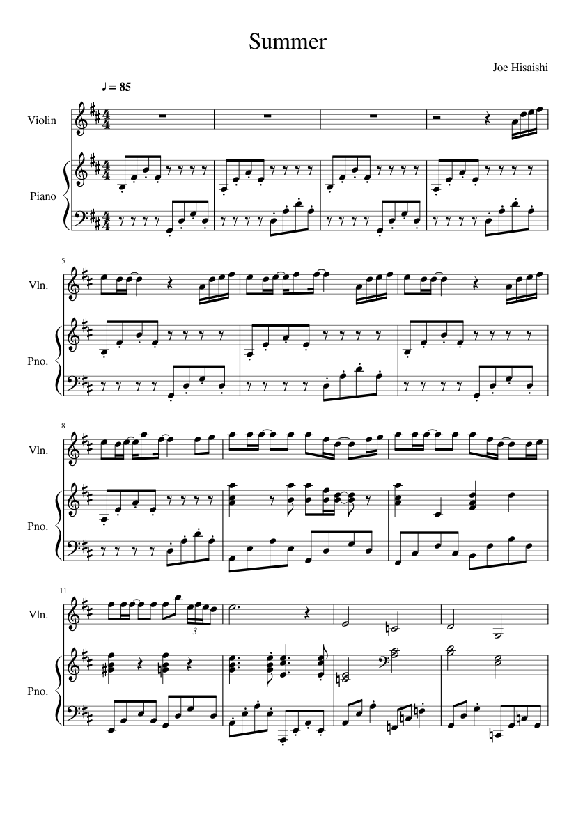 Summer-Joe Hisaishi sheet music for Violin, Piano download free in PDF