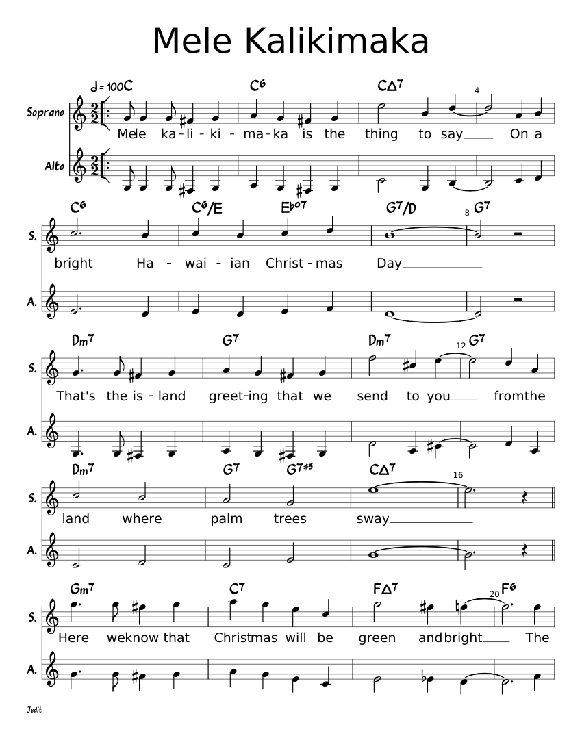 Mele Kalikimaka in C sheet music for Piano download free in PDF or MIDI