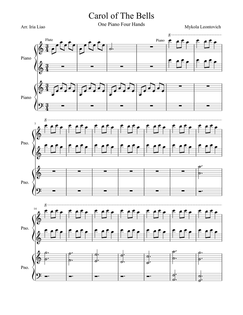 Carol of The Bells Sheet music for Piano | Download free in PDF or MIDI ...