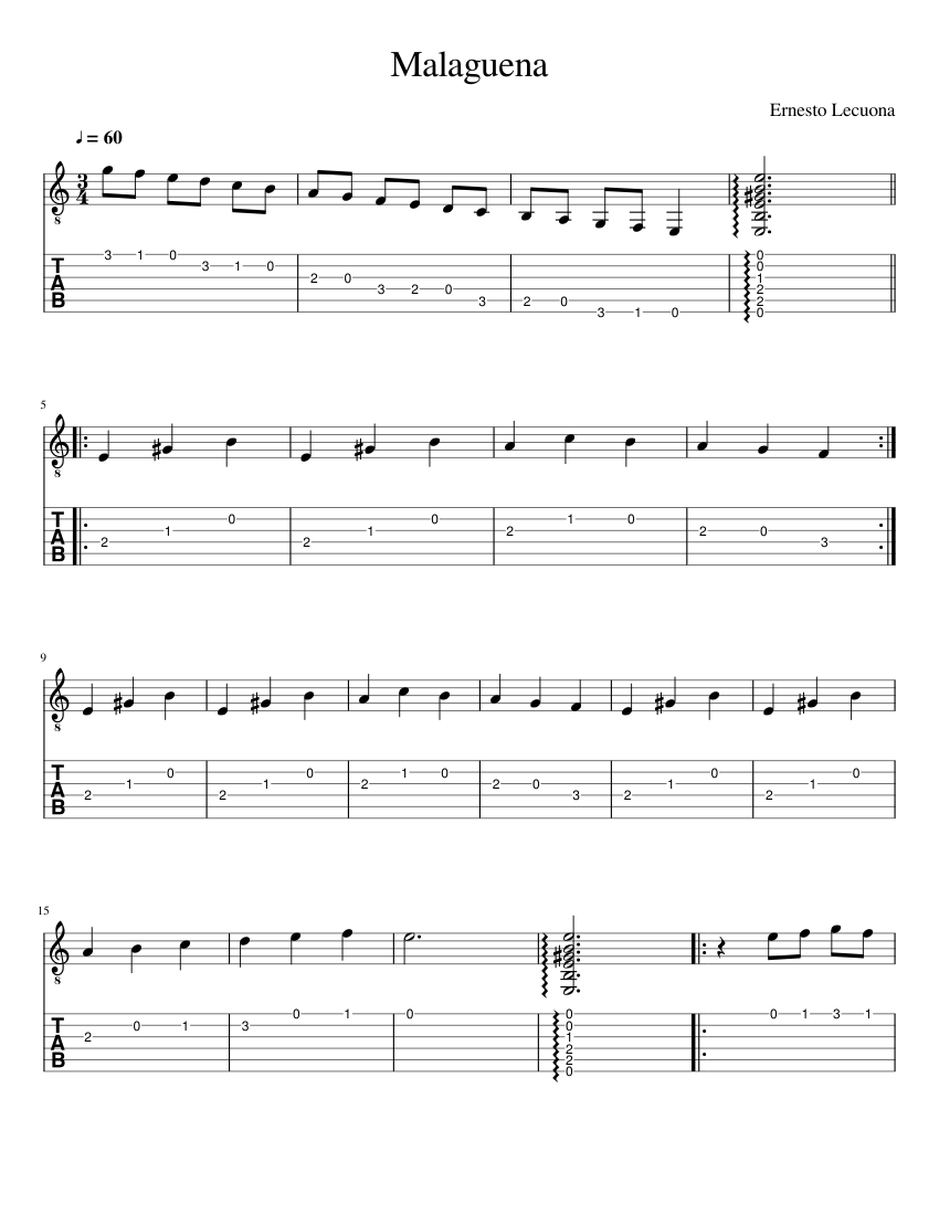 Malagueña Sheet music for Guitar Download free in PDF or MIDI