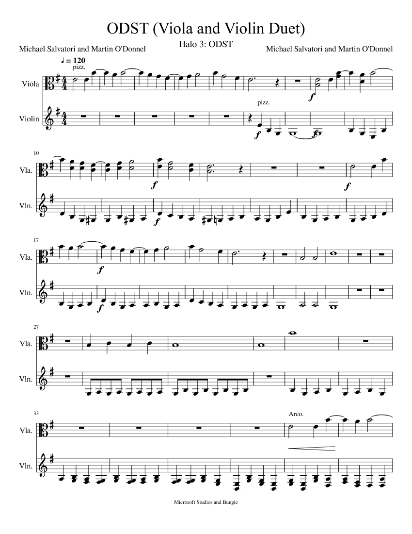 Halo 3 ODST Trailer Soundtrack Sheet music for Violin, Viola (String