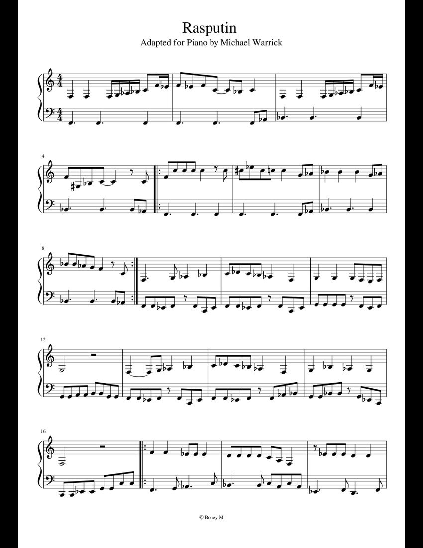 Rasputin - Piano Adaptation sheet music for Piano download free in PDF