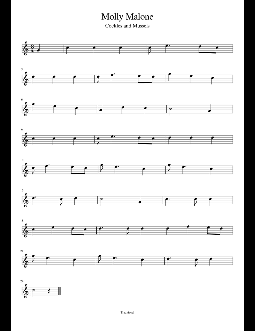 Molly Malone (Cockles & Mussels) sheet music for Piano download free in
