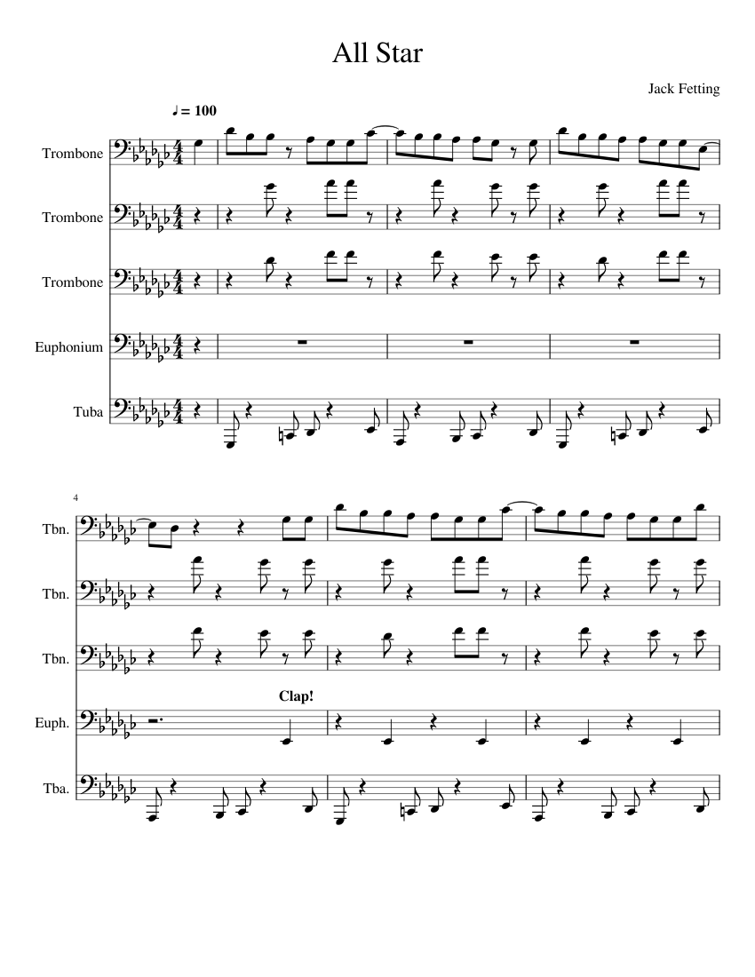 All Star Sheet Music For Trombone Tuba Download Free In PDF Or MIDI