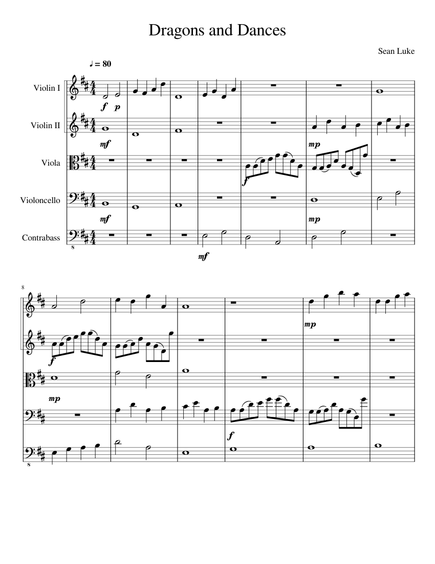 Dragons and Dances Sheet music for Violin, Viola, Cello, Contrabass ...