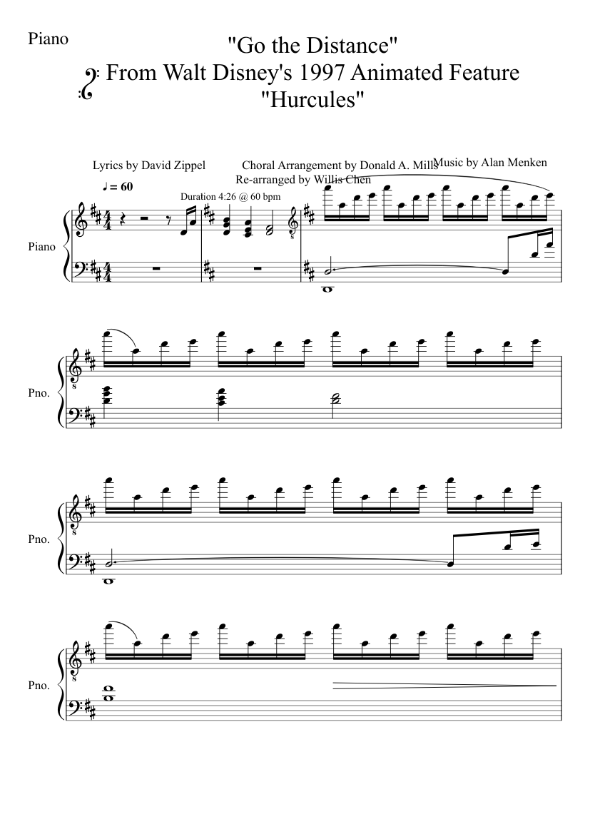 "Go the Distance" (Piano) sheet music for Piano download free in PDF or