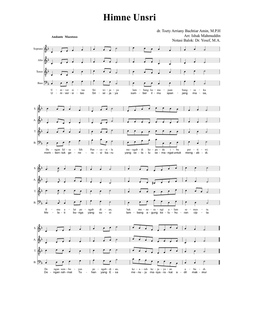 Himne Unsri Sheet music for Voice | Download free in PDF or MIDI