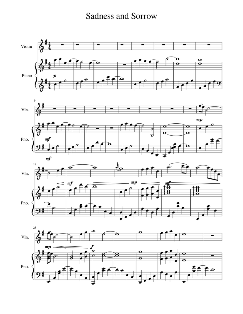 Sadness And Sorrow Piano Sheet Popularquotesimg