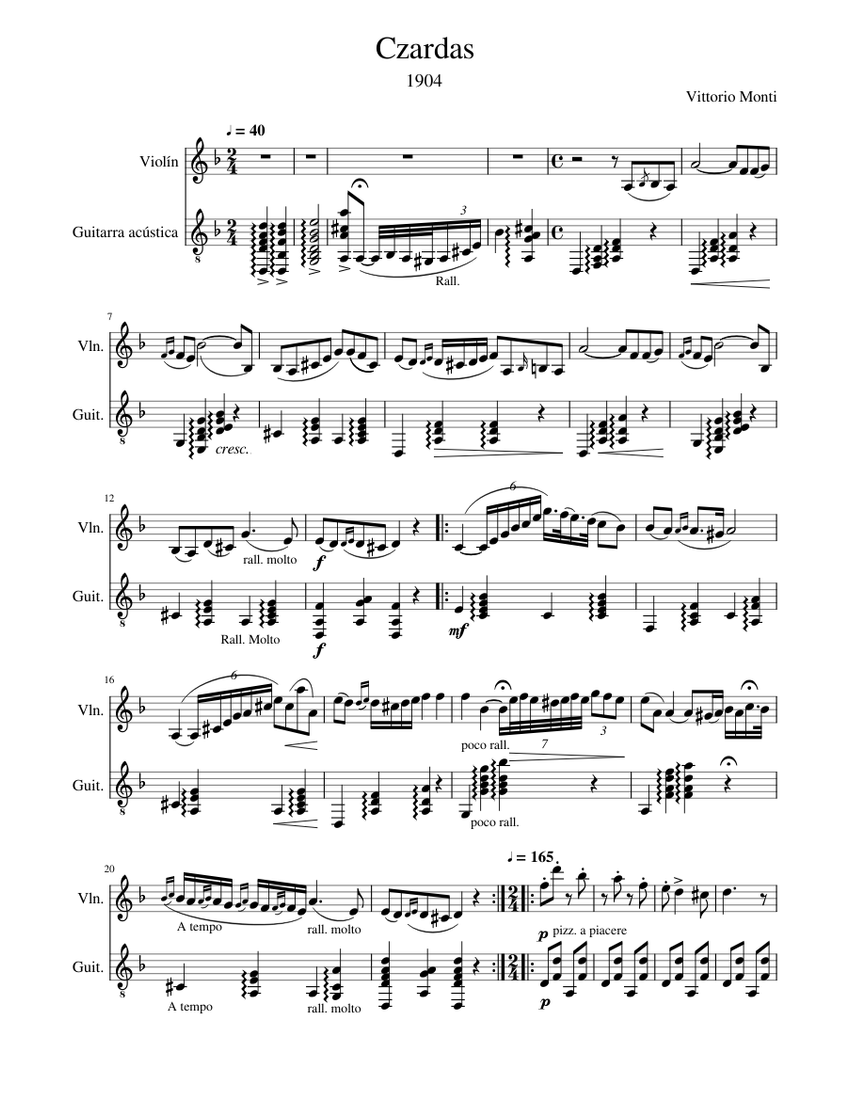 Czardas Sheet music for Violin, Guitar (Mixed Duet) | Musescore.com