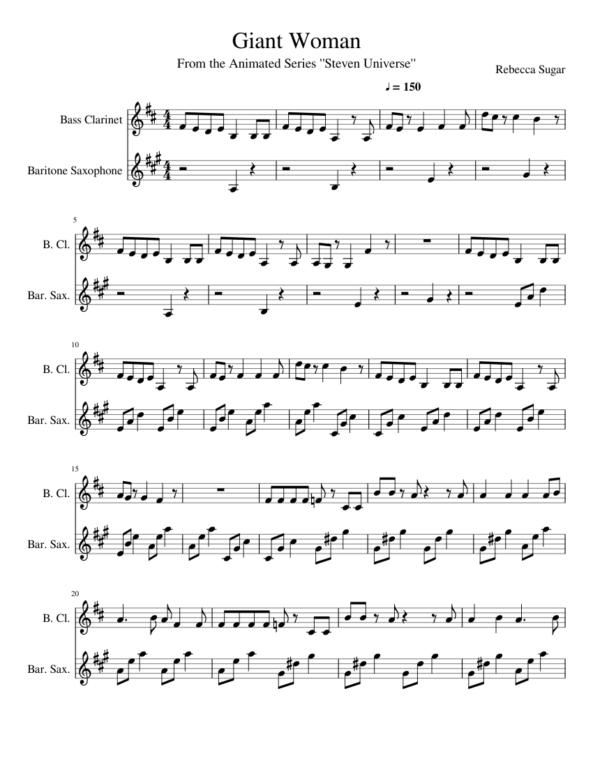 Giant Woman Sheet music for Saxophone (Baritone), Clarinet (Bass ...