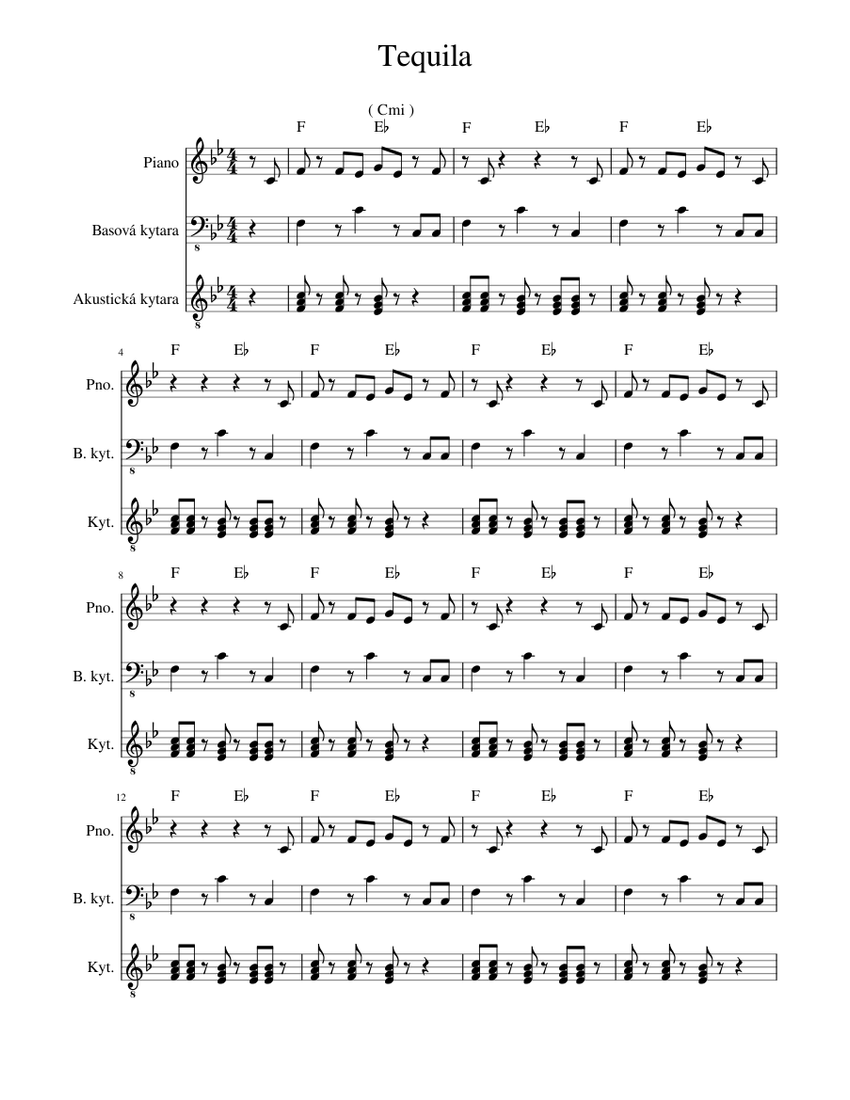Tequila Sheet music for Piano, Bass, Guitar (Mixed Trio)