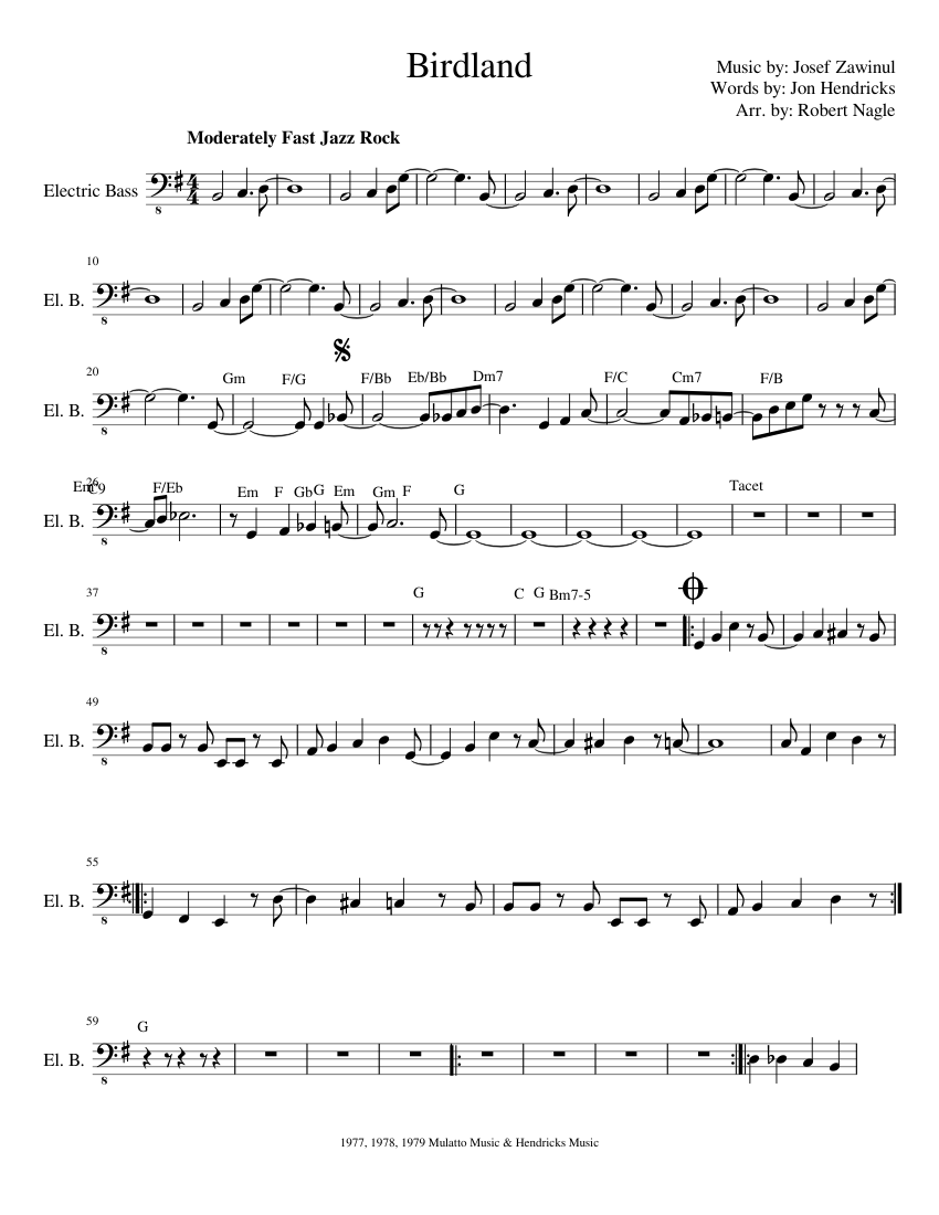 Birdland (Electric Bass) sheet music for Piano, Bass download free in ...