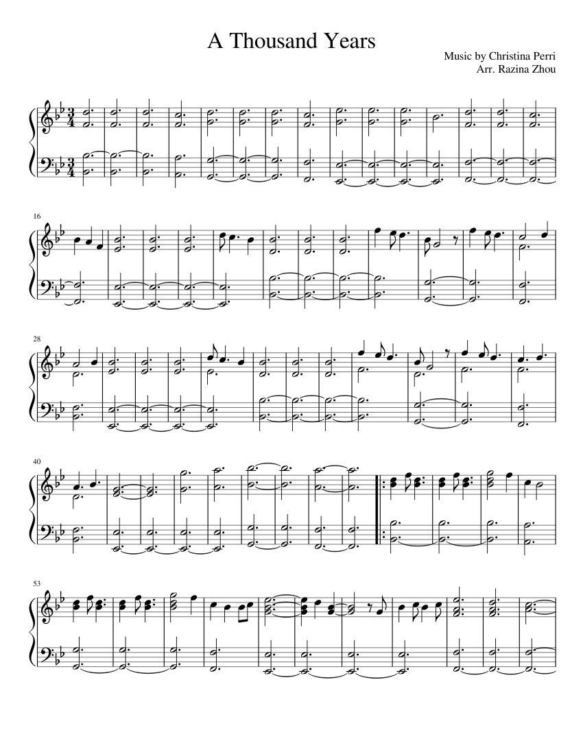 A Thousand Years sheet music for Piano download free in PDF or MIDI