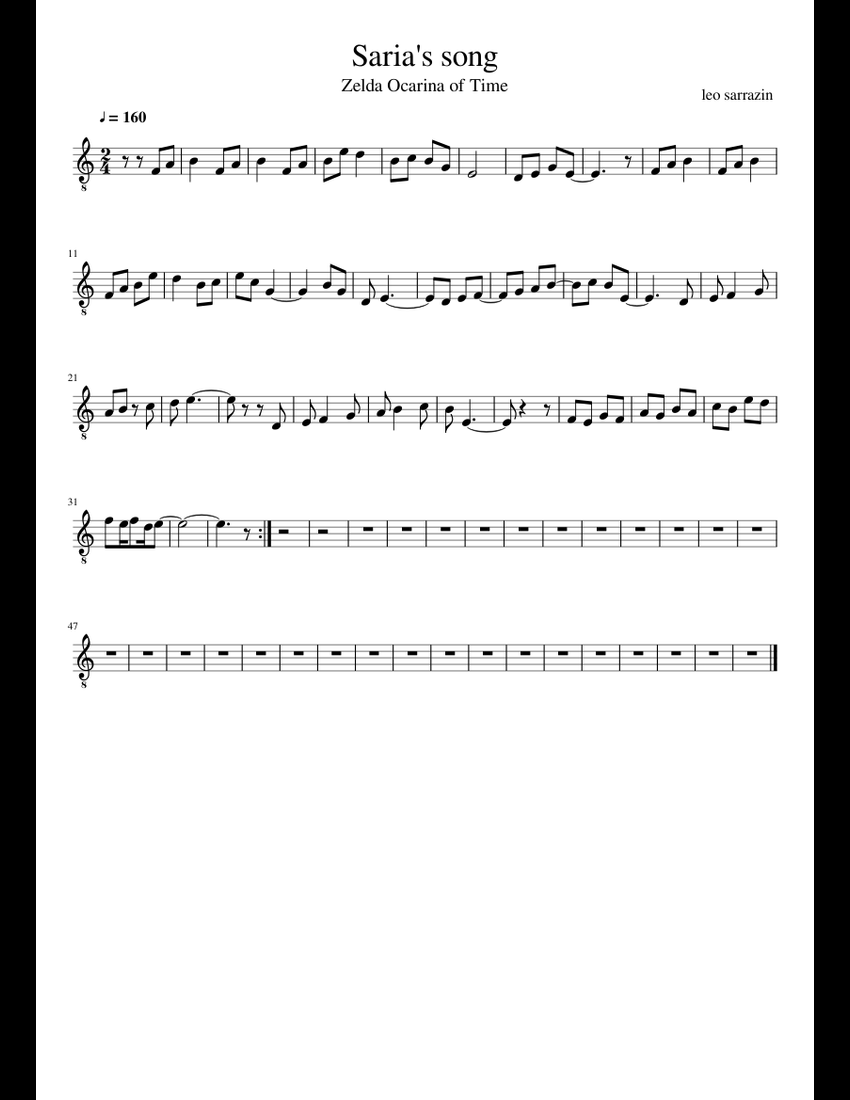 Saria s song sheet music for Guitar download free in PDF or MIDI