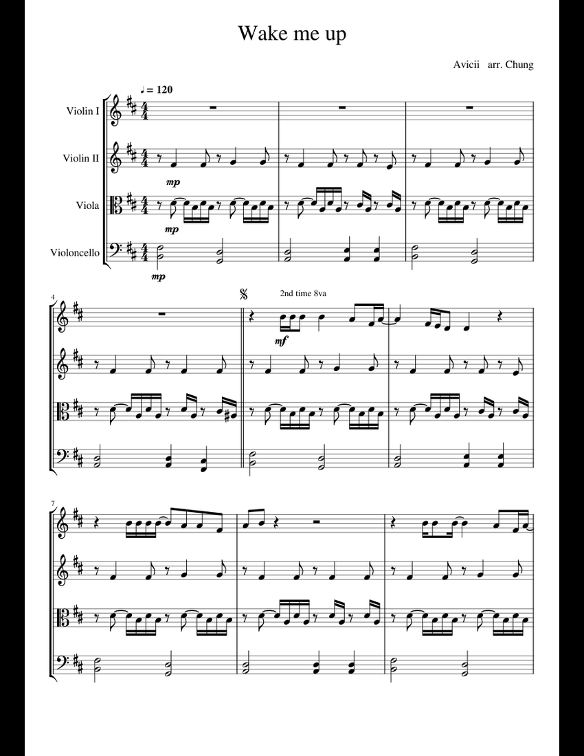 Wake me up (Avicii) sheet music for Violin, Viola, Cello download free