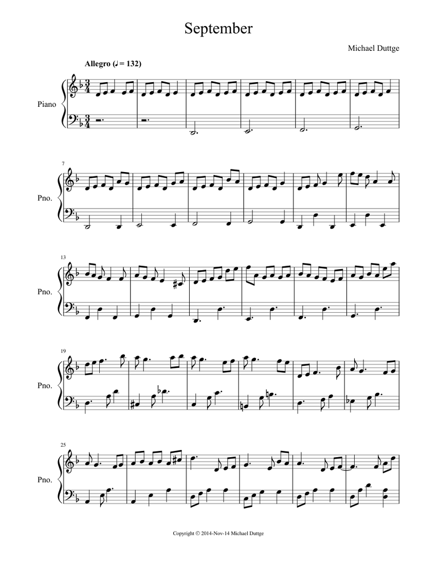 September Sheet music for Piano (Solo) | Musescore.com