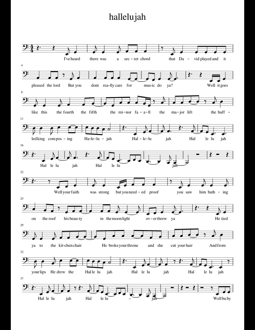 Hallelujah sheet music for Cello download free in PDF or MIDI