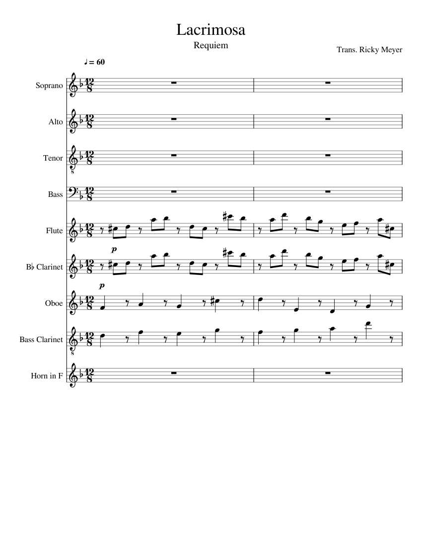 Lacrimosa sheet music for Flute, Voice, Oboe download free in