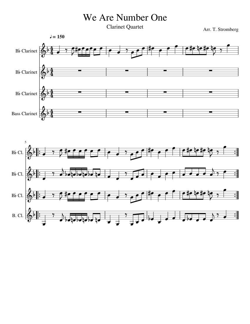 We Are Number One for Clarinet Quartet sheet music download free in PDF