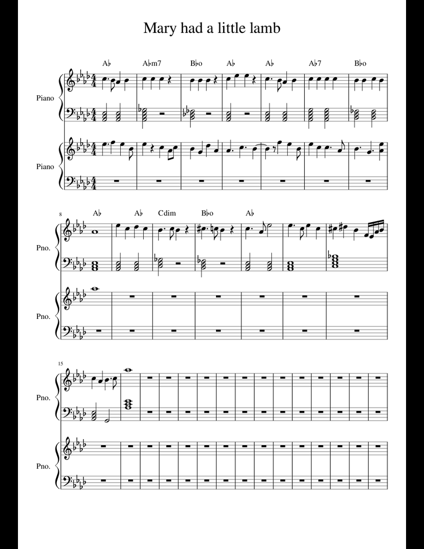 Mary had a little lamb sheet music for Piano download free in PDF or MIDI
