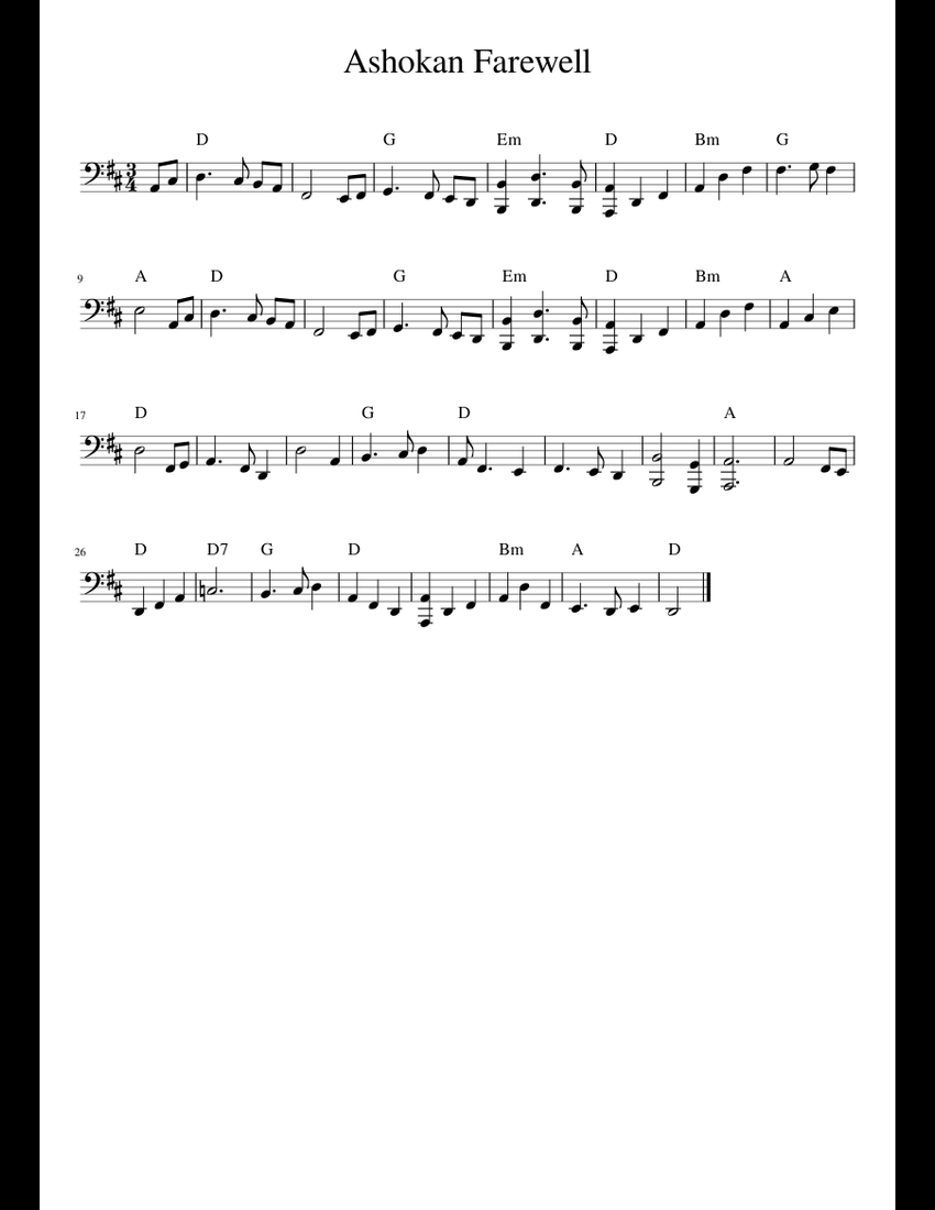 Ashokan Farewell sheet music for Piano download free in PDF or MIDI