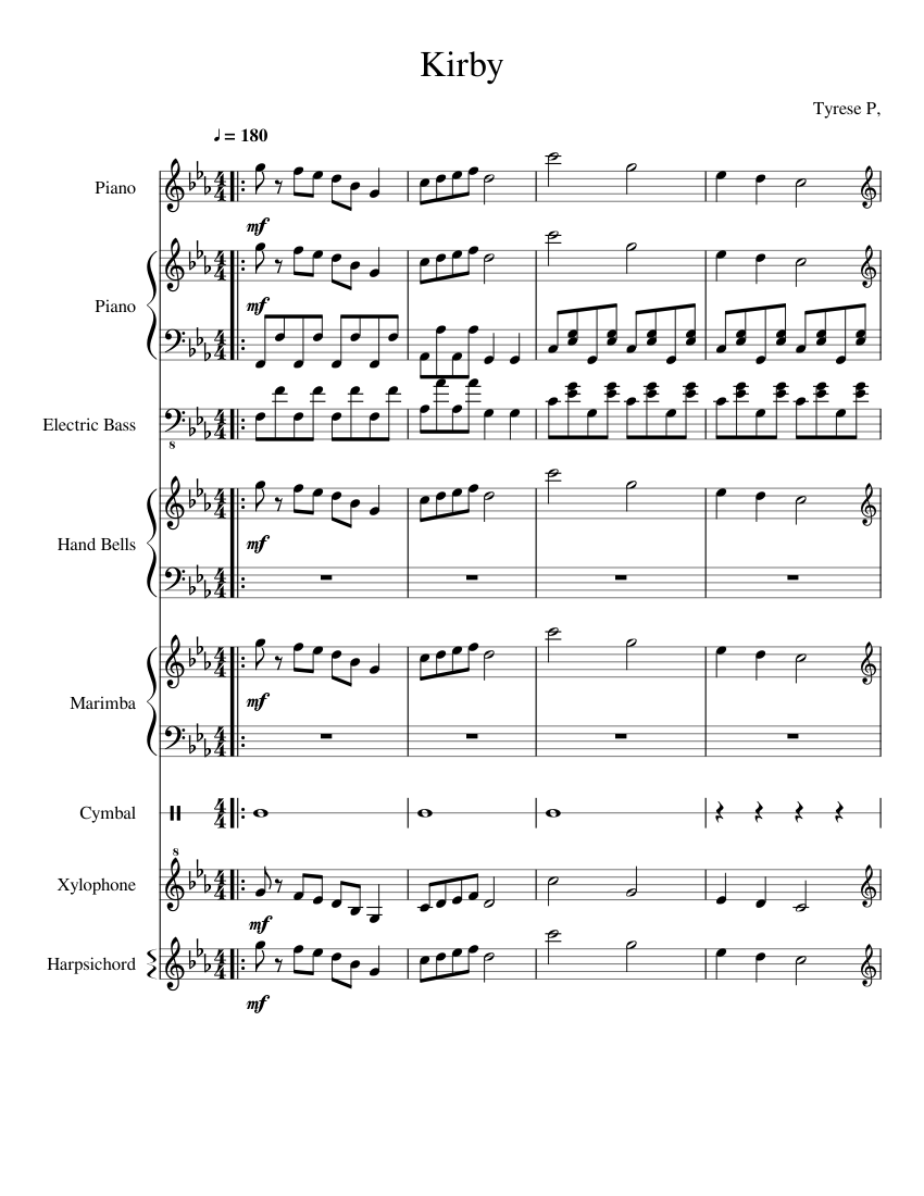 Kirby gourmet race: Percussion ensemble sheet music for Piano, Bass ...