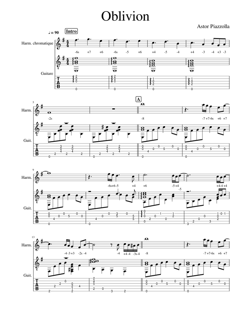 Oblivion Sheet music for Guitar, Harmonica (Mixed Duet)